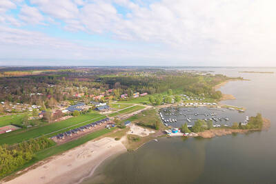 Aerial view of holiday park RCN Zeewolde and the marina on Lake Veluwe