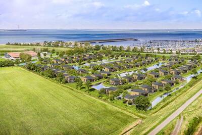 Aerial view of the Roompot Water Village holiday park and the Oosterschelde