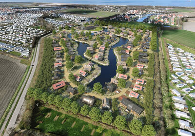 Luchtfoto van vakantiepark Dormio Resort Nieuwvliet-Bad