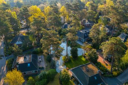 Luchtfoto van vakantiehuizen in het bos op vakantiepark EuroParcs Beekbergen