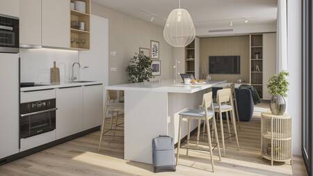 Keuken met eettafel in een vakantiehuis op Landal De Wedderplassen