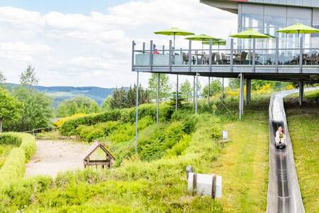 Mensen op de rodelbaan nabij Roompot Bergresort Winterberg