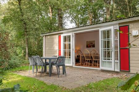 Tuinmeubelen bij een chalet op vakantiepark Roompot Bospark Lunsbergen